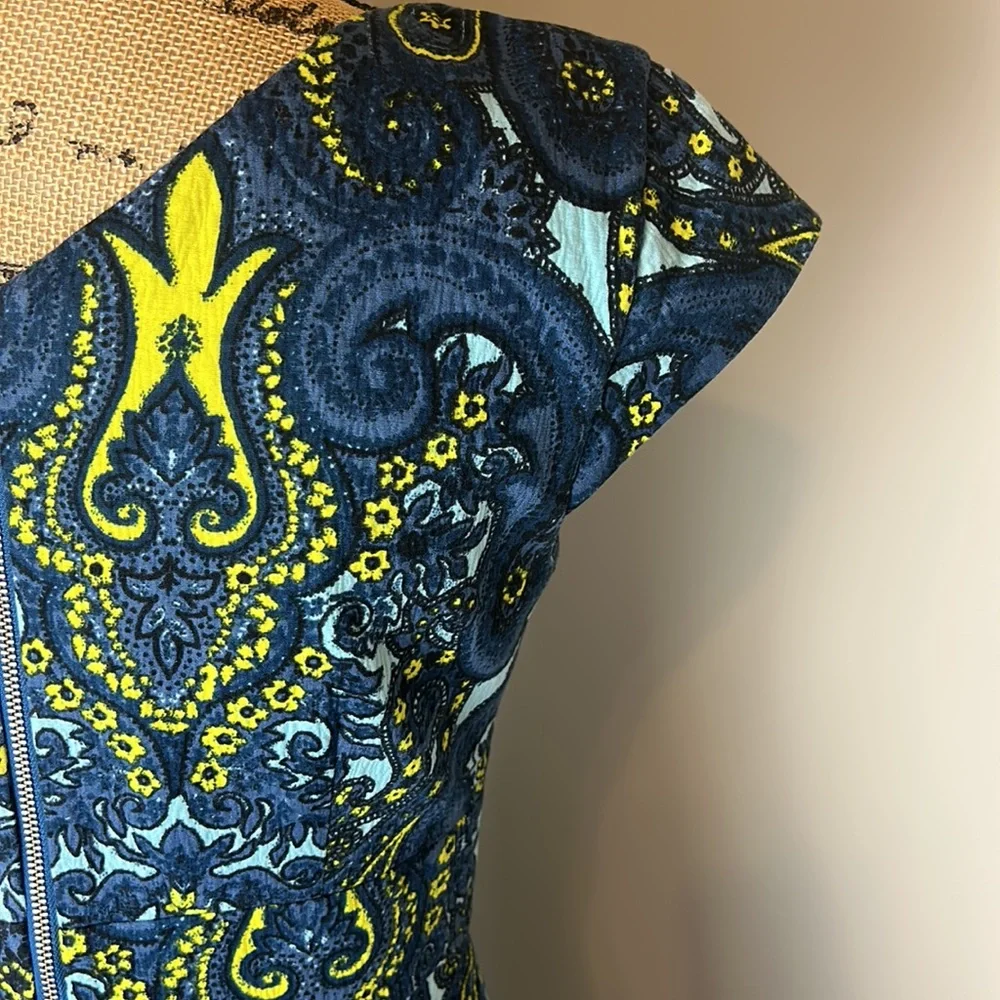 Plenty by Tracy Reese Blue Paisley Melanie Cap Sleeve Dress Size 4 - Picture 7 of 9